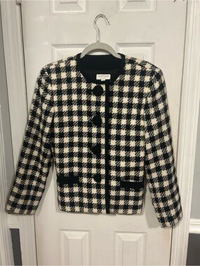 Vintage Ann Taylor Black and White Houndstooth Tweed Blazer